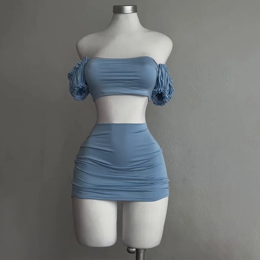 2 Piece Set Women Summer Lace Up Party Club Outfits