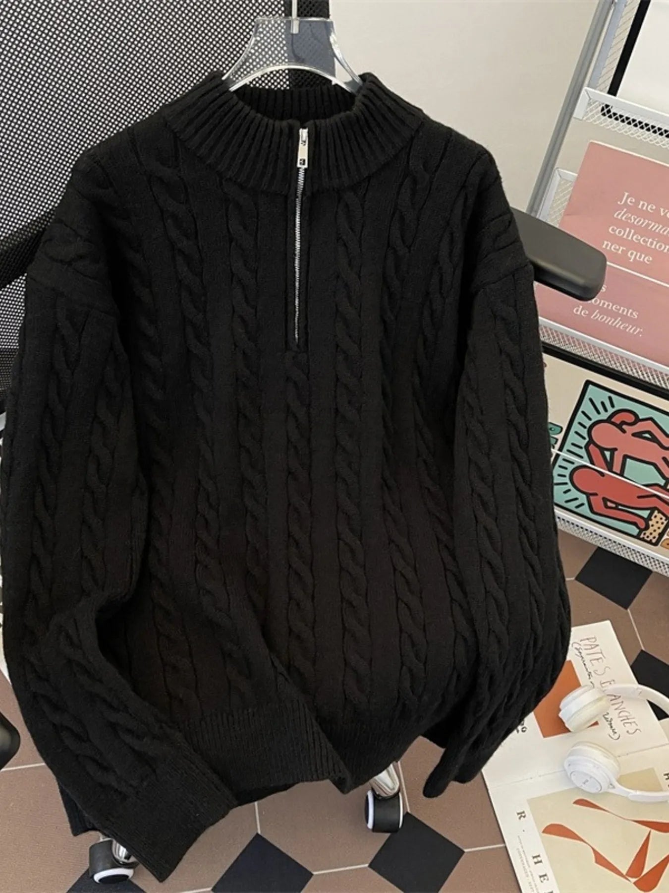 Men's Cozy Cable Knit Half - Zip Pullover - DicartluzeDicartluzef189645e850d4ca8b231513df2b76977 - Max - Origin