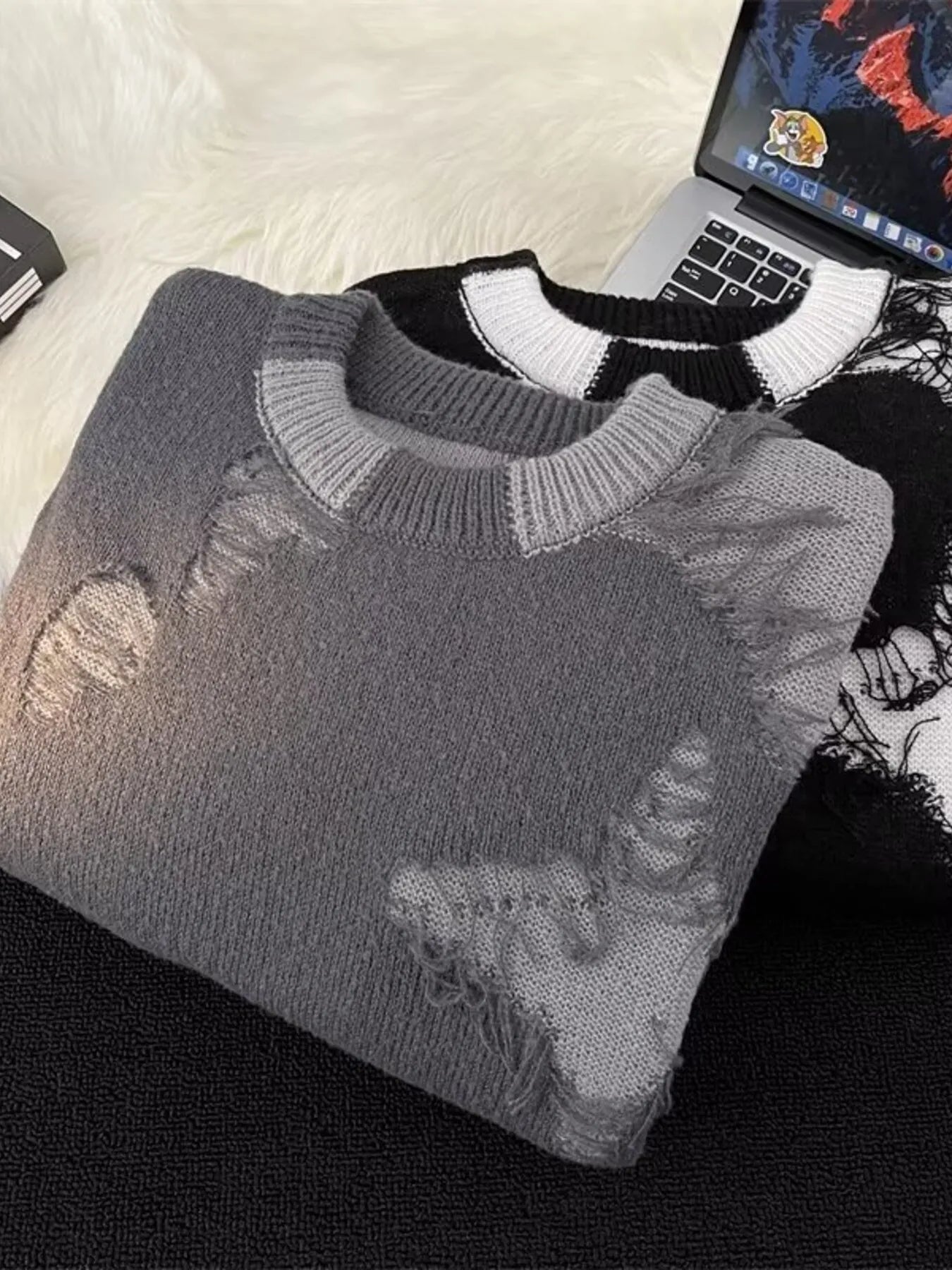 Men's Plus Size Distressed Round Neck Long Sleeve Sweater - DicartluzeDicartluze5dd75d93c77f4465bf733d0e0726c07e - Max - Origin