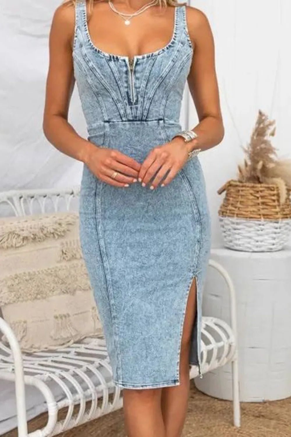 Side Slit Washed Scoop Neck Denim Dress - DicartluzeDicartluze414f1847 - 20ce - 40c9 - bc8e - 96dbf1461a66 - Max