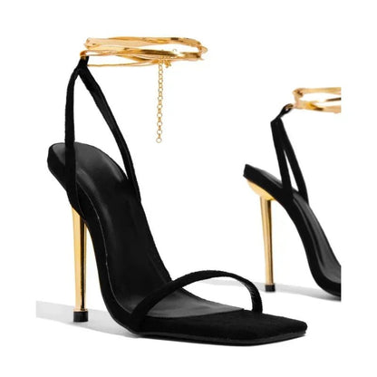 2025 Sexy Women's Gold Padlock High Heels Sandals Woman Thin Single Strap Metal Stiletto Sandals Gold Heel Shoes 36 - 43 - DicartluzeDicartluze2025 Sexy Women's Gold Padlock High Heels Sandals Woman Thin Single Strap Metal Stiletto Sandals Gold Heel Shoes 36 - 43