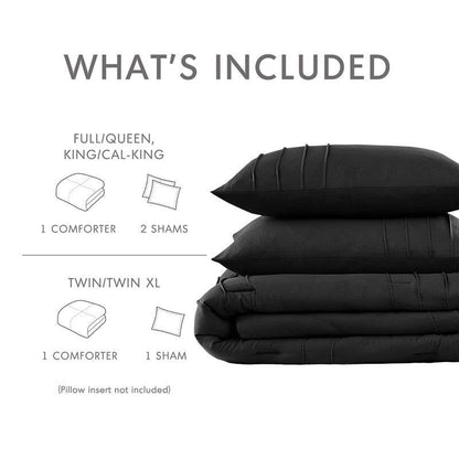 King size Pre-Washed Pleated Microfiber Comforter Set in Black-4