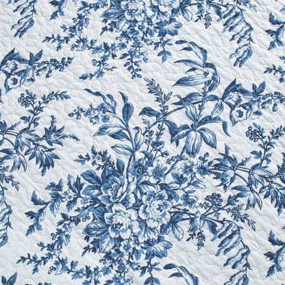 Full/Queen 3 Piece Bed In A Bag Reversible Blue White Floral Cotton Quilt Set-3