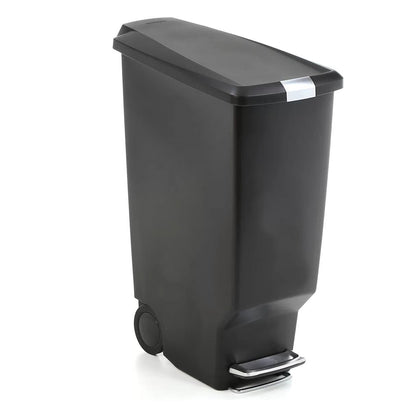 Black 10-Gallon Narrow Kitchen Trash Can with Easy Step-on Lid-1