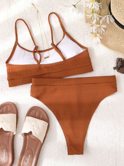 Sexy Solid Yellow Bikini 2024 Mujer High Cut Pleate Women's Swimsuit Separate Beach Bathing Suit High Waist Swimwear Biquini New