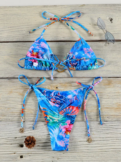 Sexy Triangle Chains Bikini Sets Micro Thongs Swimsuit Women Bathing Suit Biquini Bandage Beachwear Print Swimwear Thong Bikini