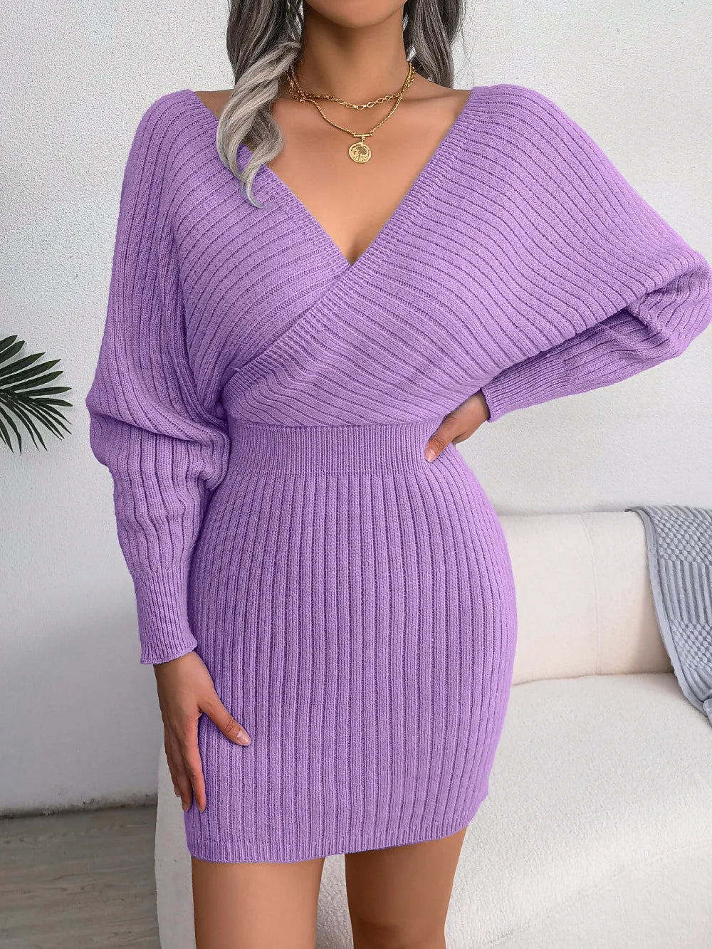 VigoCasey 2025 White Cross V Neck Short Knit Dress Spring Autumn Women Casual Long Sleeve Dress Sexy Lady Solid Knitted Dresses