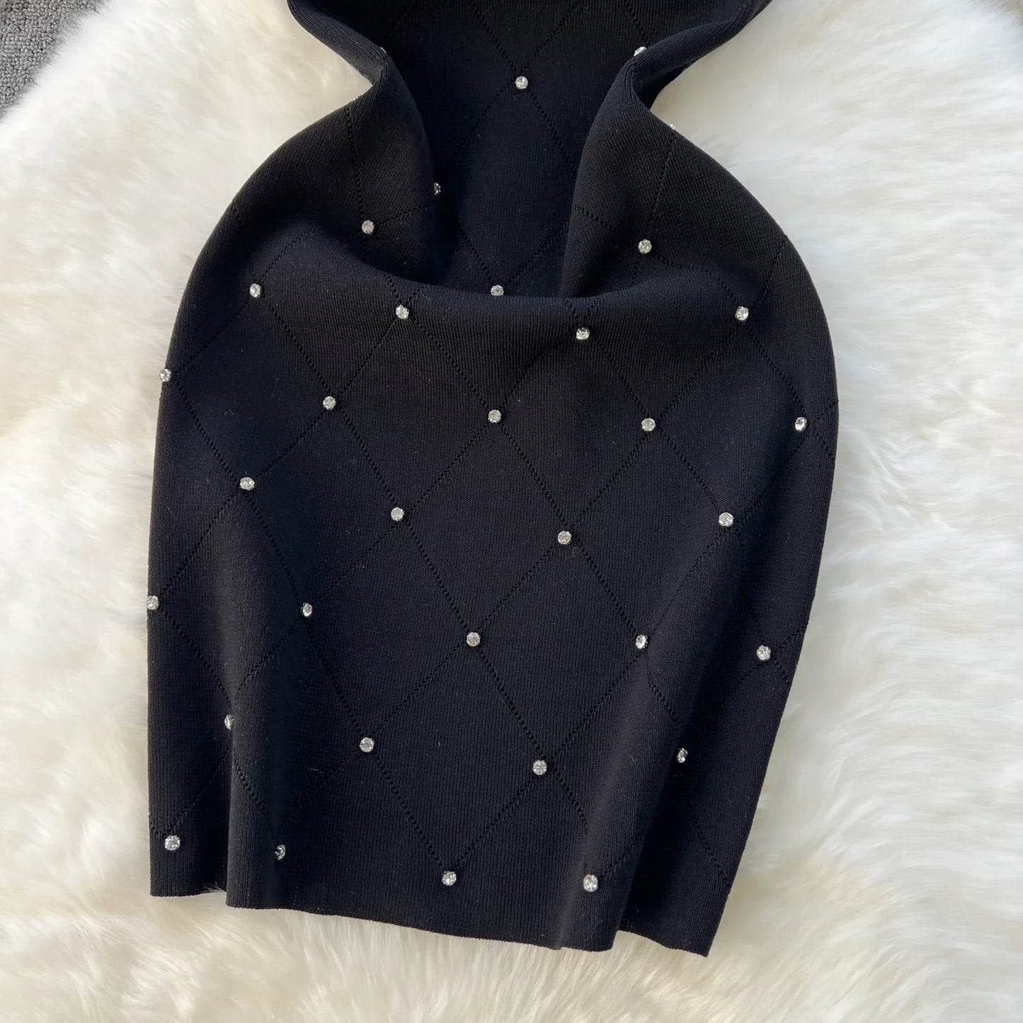 Beading  Summer Women's Knitting Sheath Tank Dress Female Bodycon Knitted Camisole Sleeveless Mini Dresses For Woman Outfits