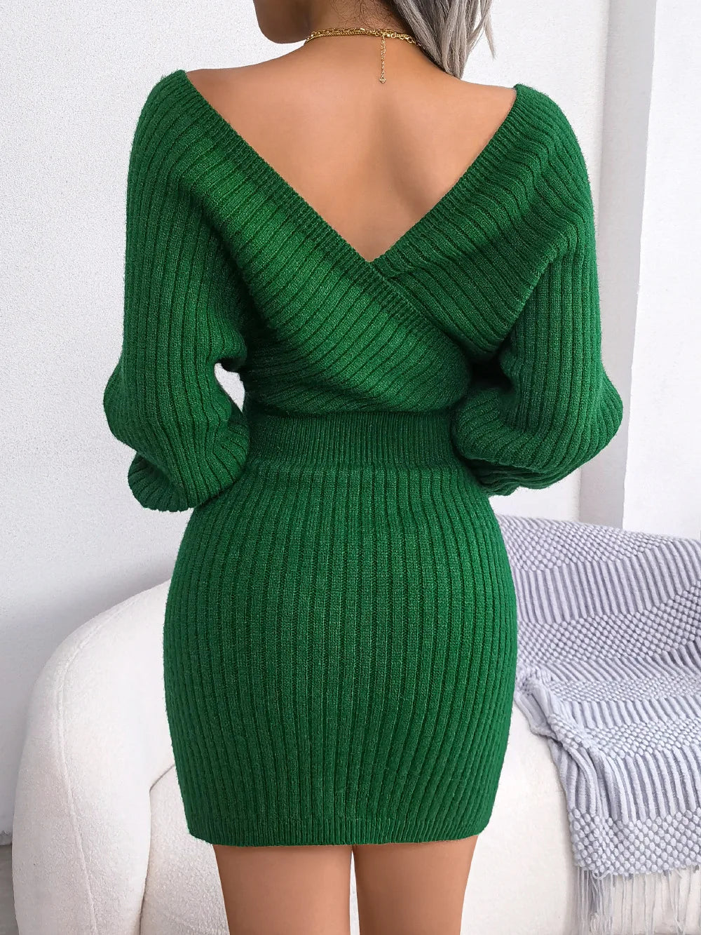 VigoCasey 2025 White Cross V Neck Short Knit Dress Spring Autumn Women Casual Long Sleeve Dress Sexy Lady Solid Knitted Dresses