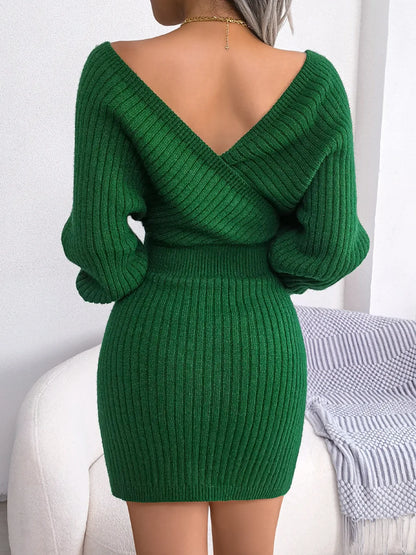 VigoCasey 2025 White Cross V Neck Short Knit Dress Spring Autumn Women Casual Long Sleeve Dress Sexy Lady Solid Knitted Dresses
