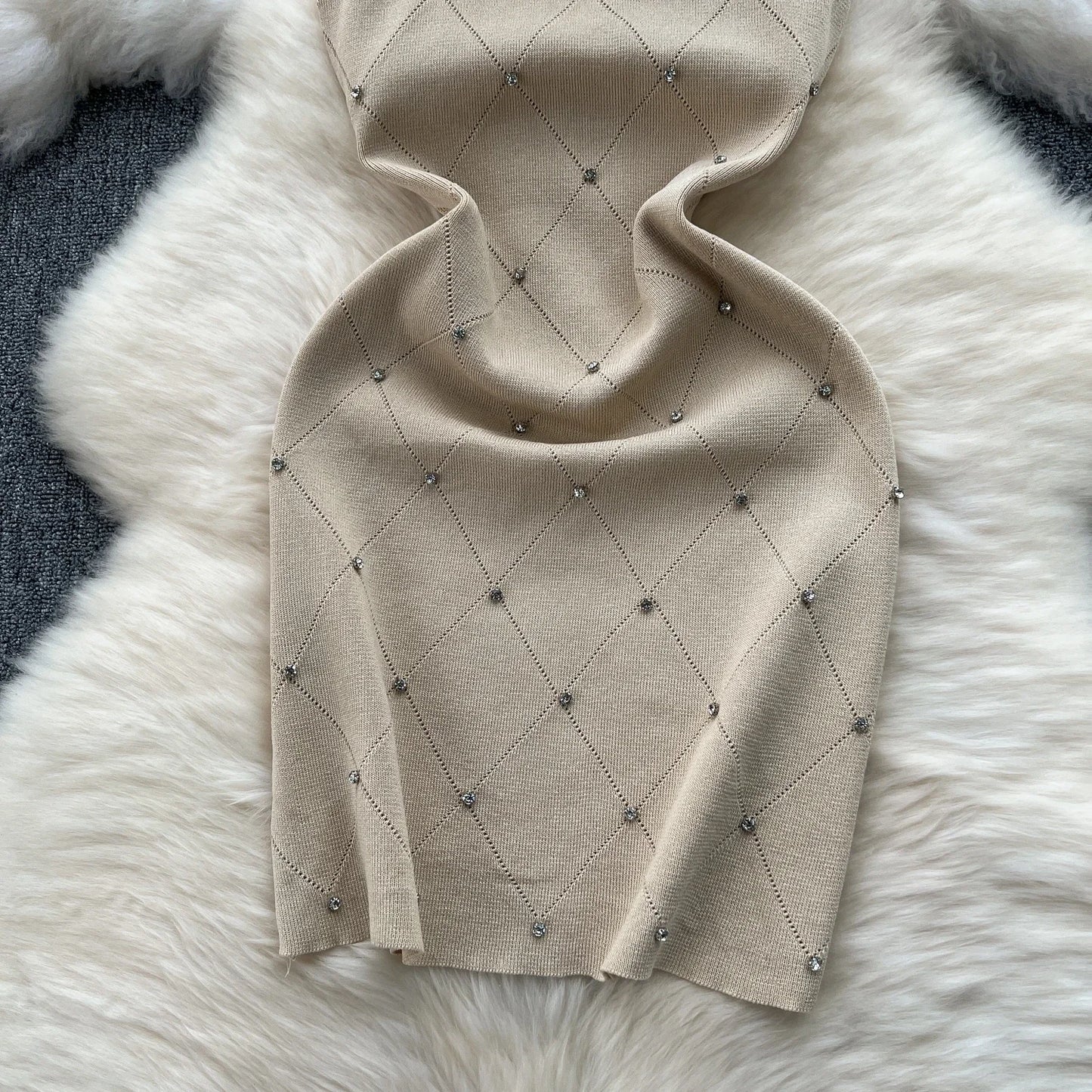 Beading  Summer Women's Knitting Sheath Tank Dress Female Bodycon Knitted Camisole Sleeveless Mini Dresses For Woman Outfits