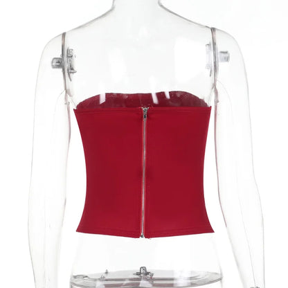 Sexy Strapl Waist Cinching Top Slim Fit Bandage Crop Top Women's Vest Strapl Pure Color ort Sve Summer Faion