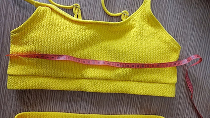 Sexy Solid Yellow Bikini 2024 Mujer High Cut Pleate Women's Swimsuit Separate Beach Bathing Suit High Waist Swimwear Biquini New