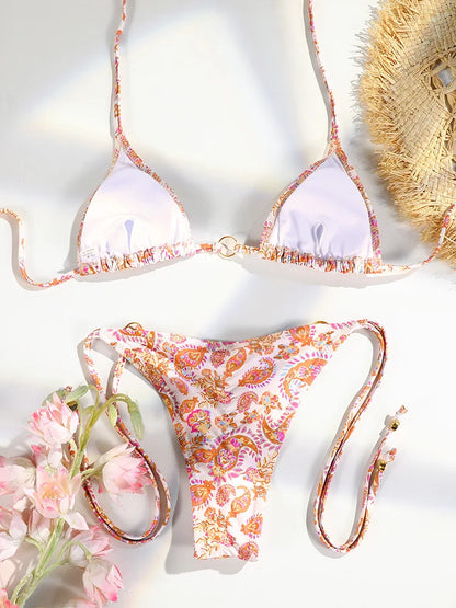 Sexy Triangle Chains Bikini Sets Micro Thongs Swimsuit Women Bathing Suit Biquini Bandage Beachwear Print Swimwear Thong Bikini