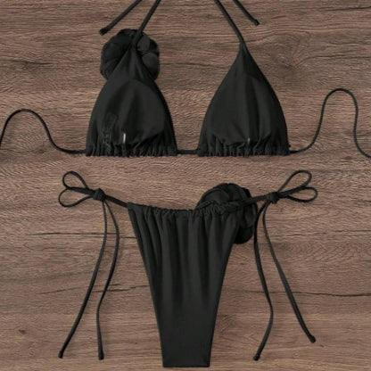 S - L Sexy 3D Flowers Halter Strappy Bikini Women Swimwear Female Swimsuit Two-pieces Bikini Set Bather Bathing Suit Swim