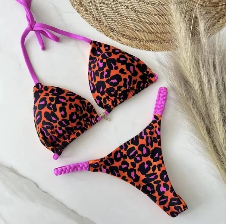 RUOTONGSEPT Sexy Swimsuit Women Braided rope Micro Bikinis 2024 New Swimsuit Leopard Print Brazilian Biquinis Beach Bathing Suit