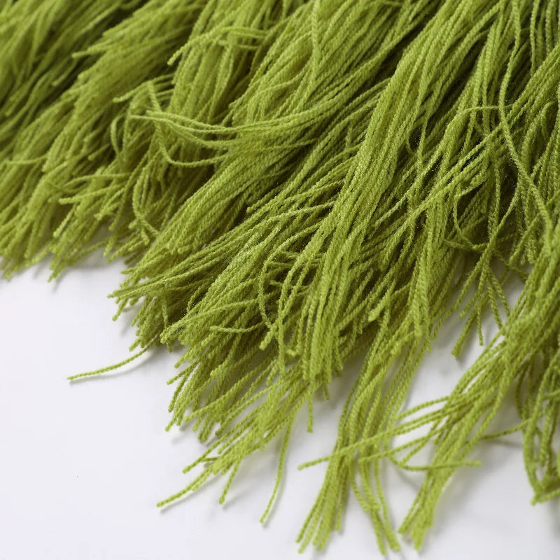 Women Sexy See Through Knitted Maxi Dress Hollow Out Deep Neck Pot Robes Tassel Hem Fork Party Vestidos 2025 New Lady Club Dress