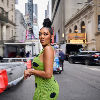 Women Sexy See Through Knitted Maxi Dress Hollow Out Deep Neck Pot Robes Tassel Hem Fork Party Vestidos 2025 New Lady Club Dress