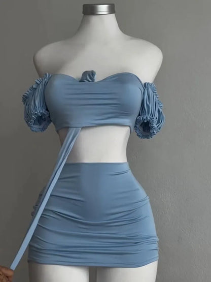 2 Piece Set Women Summer Lace Up  Party Club Outfits