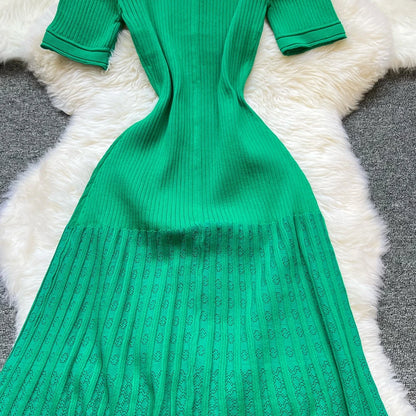 Vintage Turn-down Collar Knit Maxi Dress Elegant Single-breasted A-line Long Shirt Dress Lady Vestidos