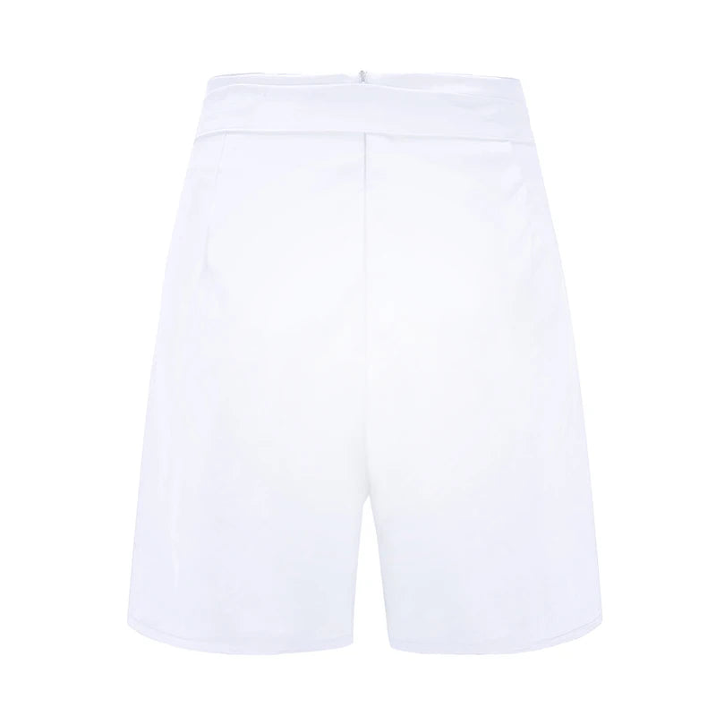 Solid Button Front Shorts Tie Waist Beach Summer High Waist Shorts Women's Clothing