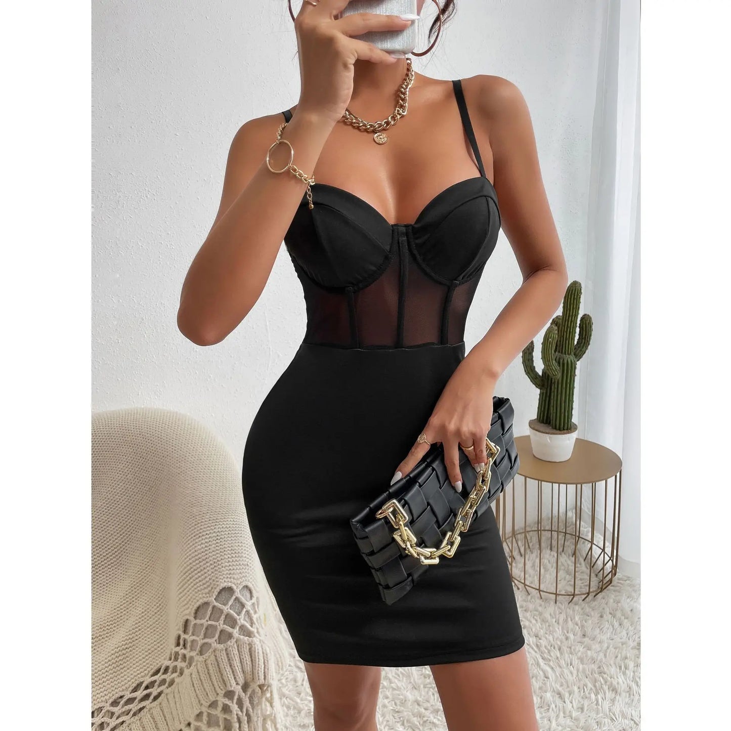 Sexy Club Party dress  Mesh See Through Slim Dress