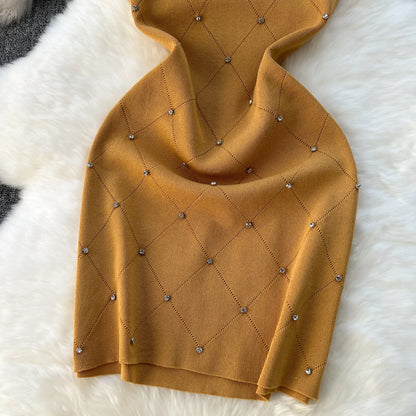 Beading  Summer Women's Knitting Sheath Tank Dress Female Bodycon Knitted Camisole Sleeveless Mini Dresses For Woman Outfits