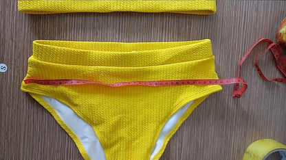 Sexy Solid Yellow Bikini 2024 Mujer High Cut Pleate Women's Swimsuit Separate Beach Bathing Suit High Waist Swimwear Biquini New