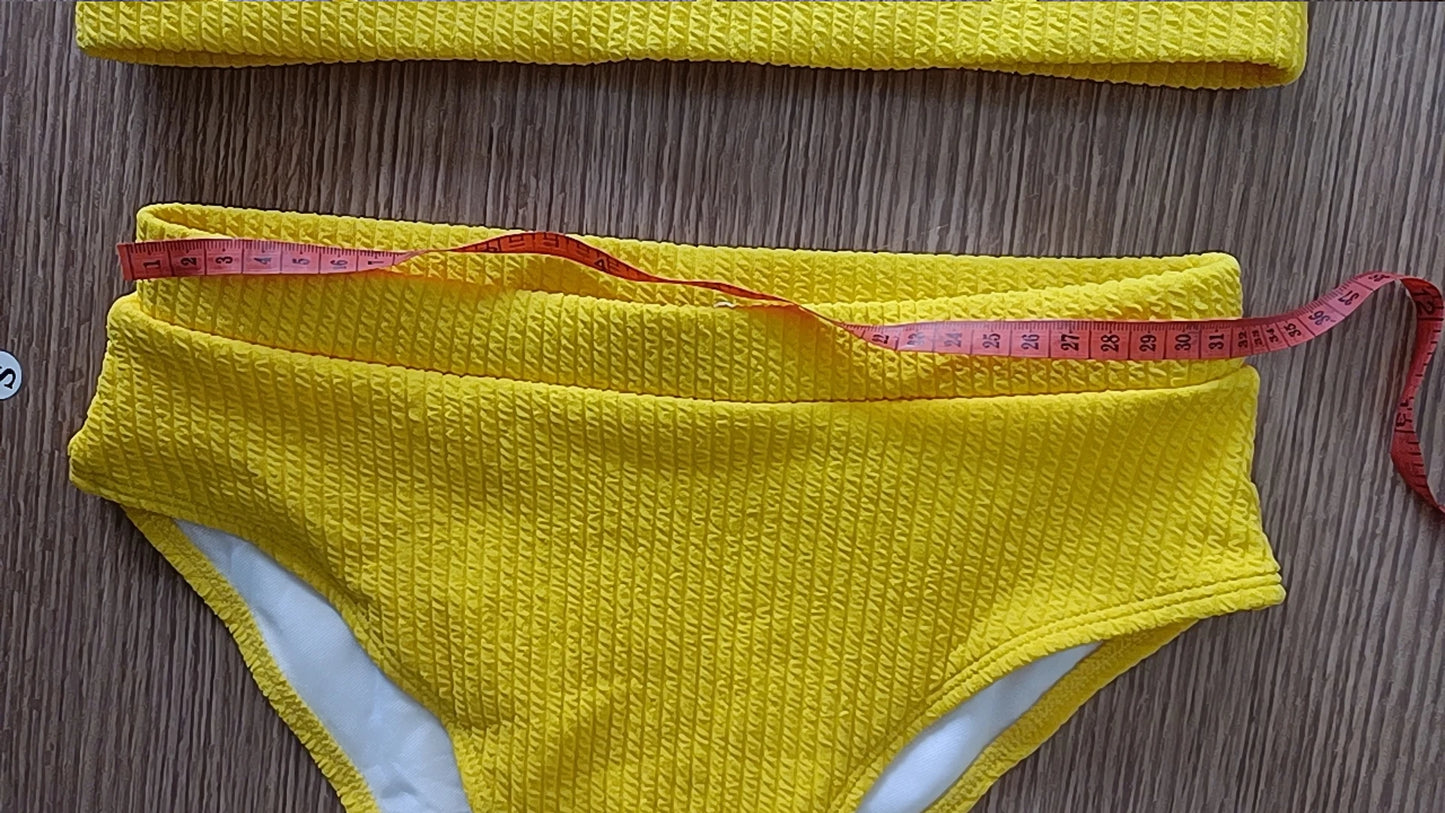 Sexy Solid Yellow Bikini 2024 Mujer High Cut Pleate Women's Swimsuit Separate Beach Bathing Suit High Waist Swimwear Biquini New