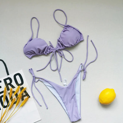 21 Colors New Sexy Bikini Women Solid Leopard Floral Print Swimwear Swimsuit Female Bandage Strap Beach Bikinis Set Bathing Suit