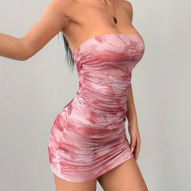 2025 Summer Y2K Women's Dresses Sexy Spaghetti Straps Printing Dress Low Sleeveless Mini Dresses Slim Off Shoulder Party Dress