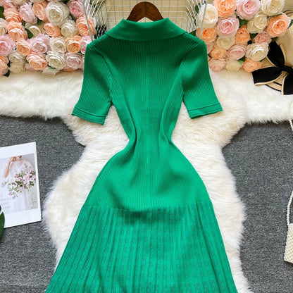 Vintage Turn-down Collar Knit Maxi Dress Elegant Single-breasted A-line Long Shirt Dress Lady Vestidos