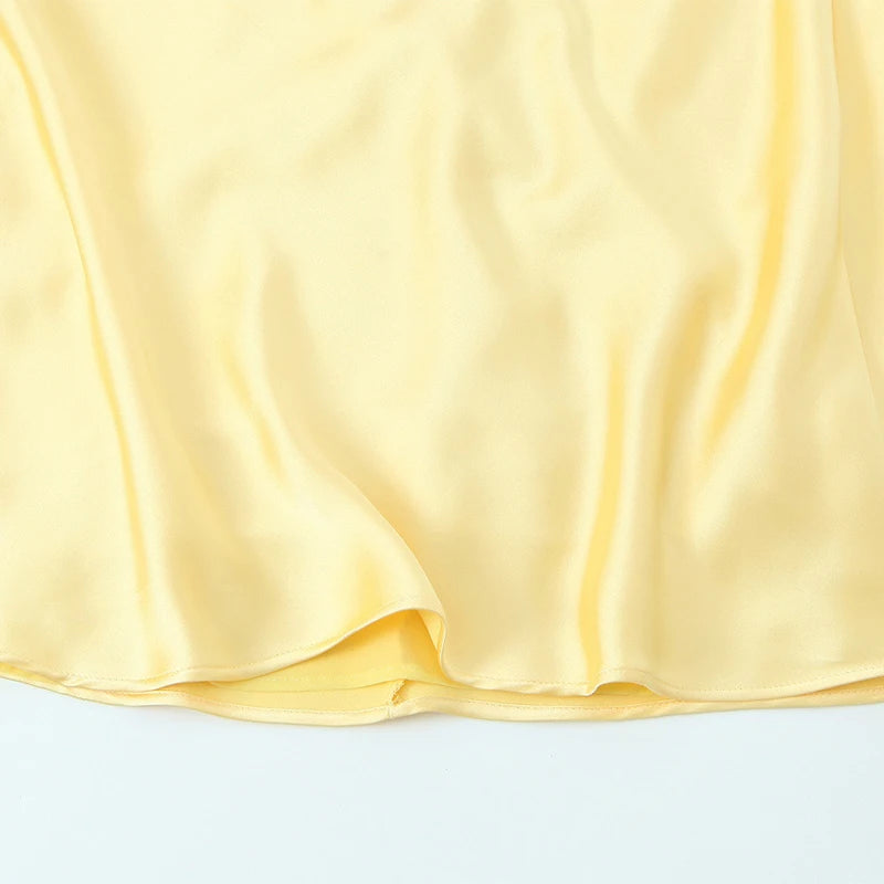 Sexy Yellow Satin Blend Sling Dress Women Elegant Sling Collar Backless Long Dresses 2025 Women New Lady Beach Vacation Robes