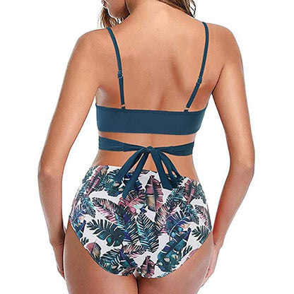 Hot 12 Colors Women Slim Bikini Sets High Waisted Sexy Swimwear 2 Pieces 2025 Solid/Floral Ruched Brazilian Swimsuit Cross Front