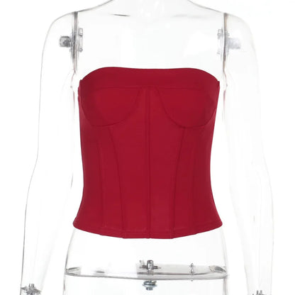 Sexy Strapl Waist Cinching Top Slim Fit Bandage Crop Top Women's Vest Strapl Pure Color ort Sve Summer Faion