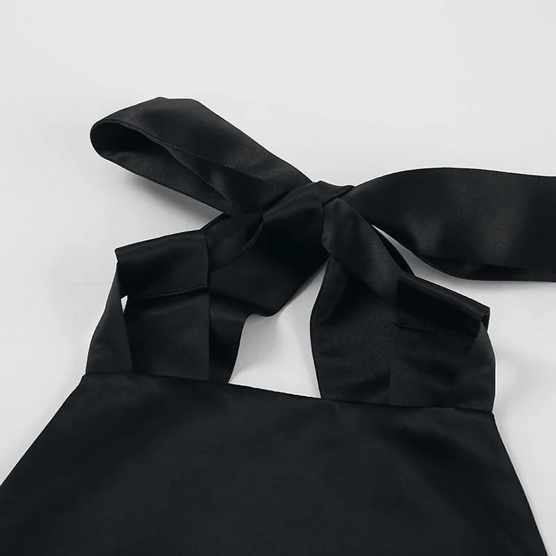 Elegant Backless Halter Mini Dress for Women French Style Sexy Sleeveless with Pocket Short Dress Black Evening Party Vestidos