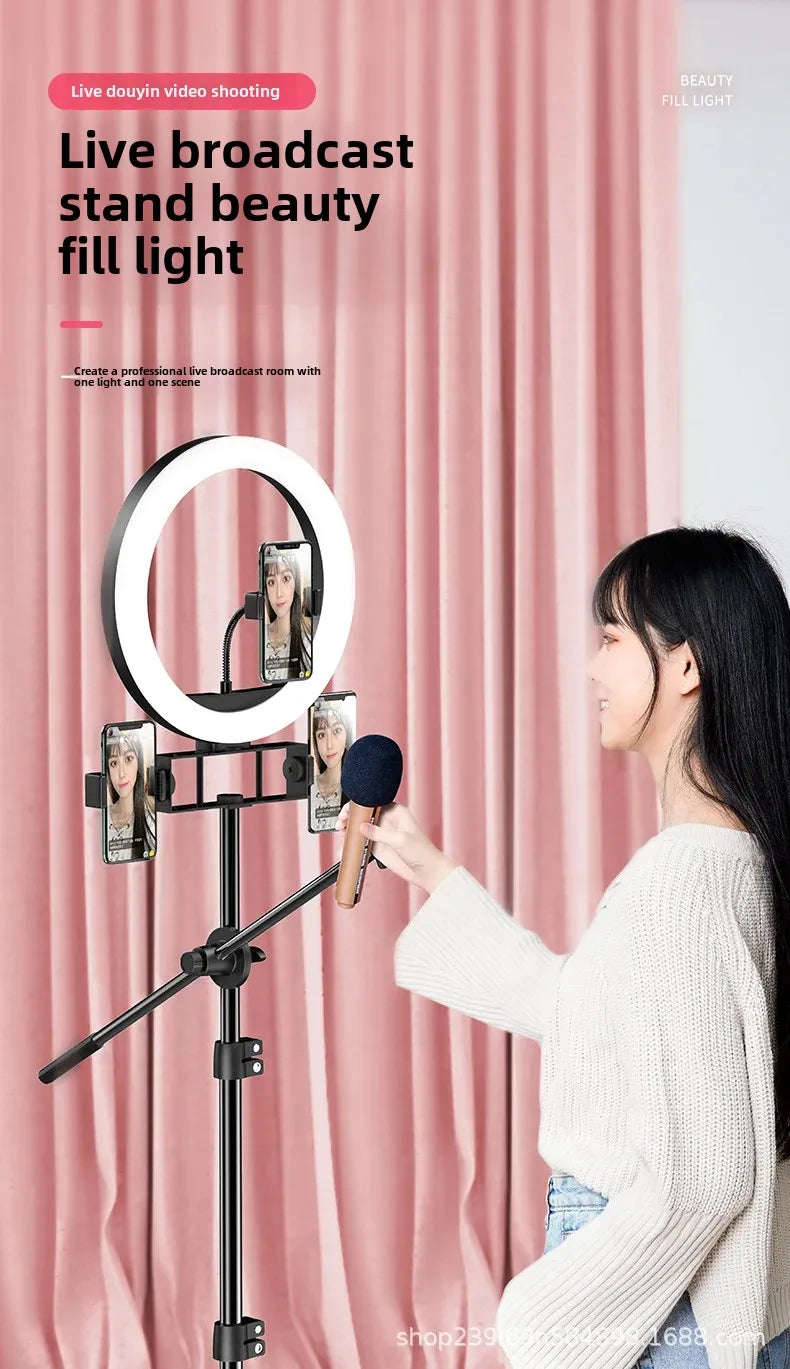 Live Broadcast Stand Set with Fill Light 1.6/2.1 Meter Tripod for Douyin Kuaishou Live Streaming Lighting Equipment