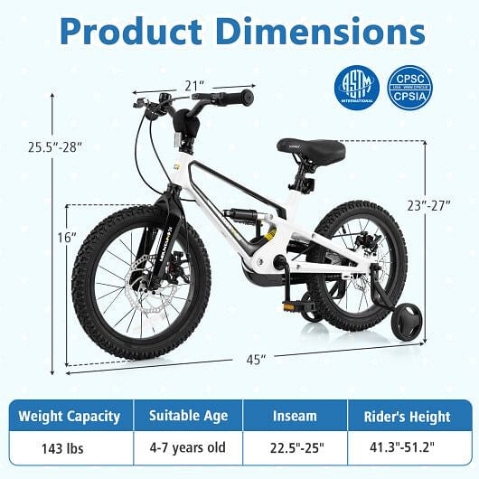 16 Inch Kids Bike Magnesium Alloy Bicycle Adjustable for Aged 4 to 7-16 inches-1
