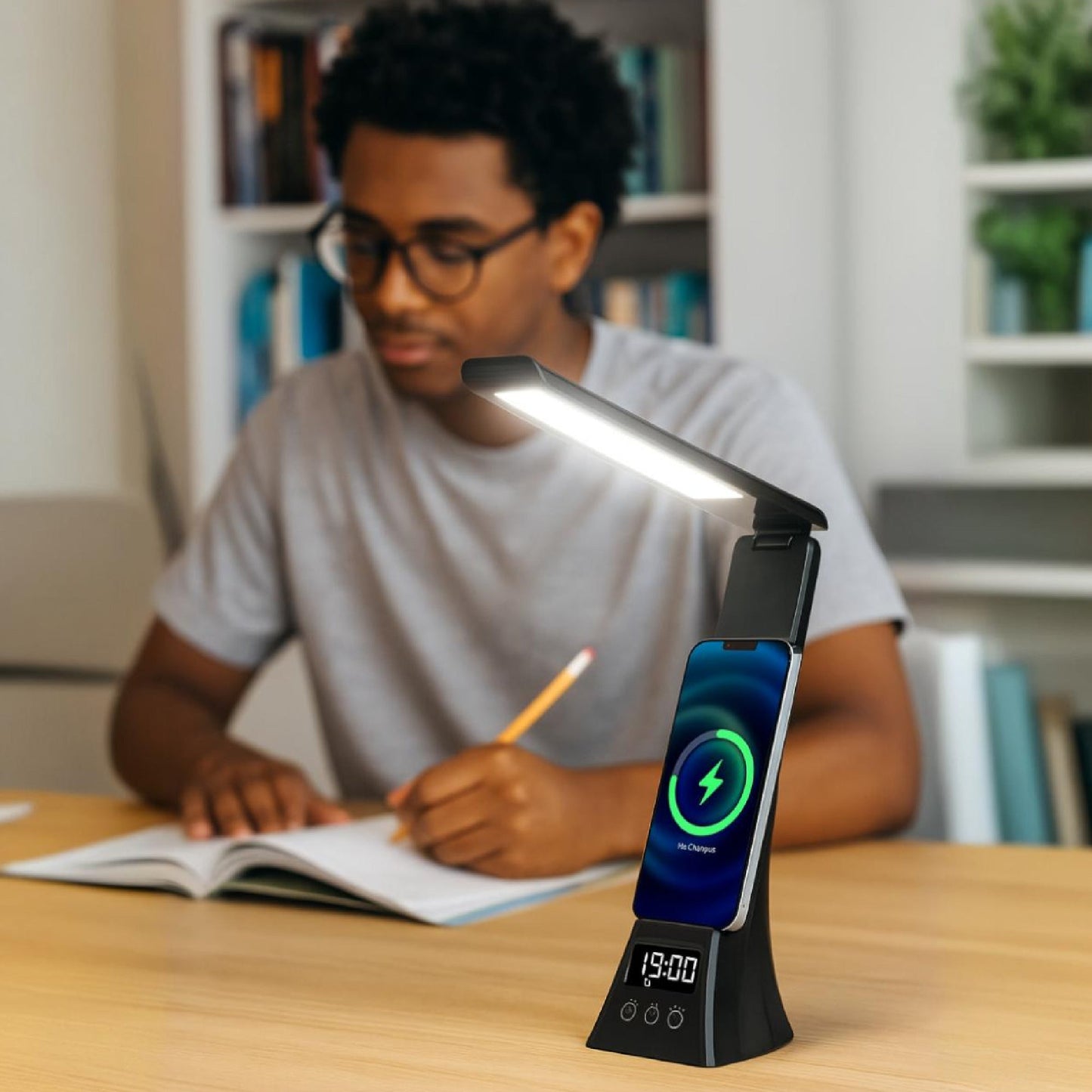 Pursonic 3-in-1 LED Desk Lamp with Wireless Charger and Alarm Clock – Sleek, Smart, and Space-Saving-2