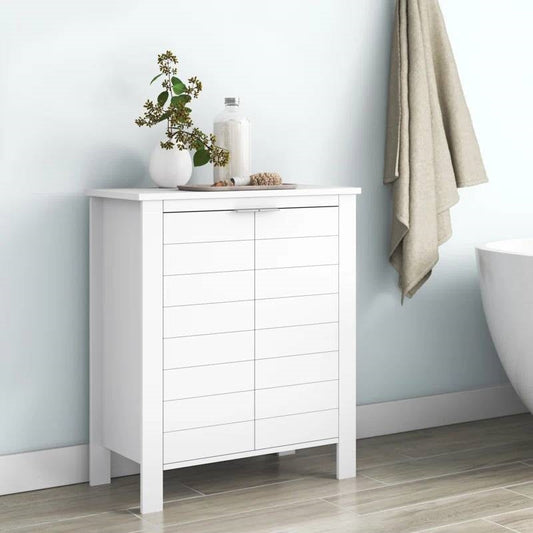 Bathroom Linen Cabinet with Storage Shelf in White Wood Finish-0