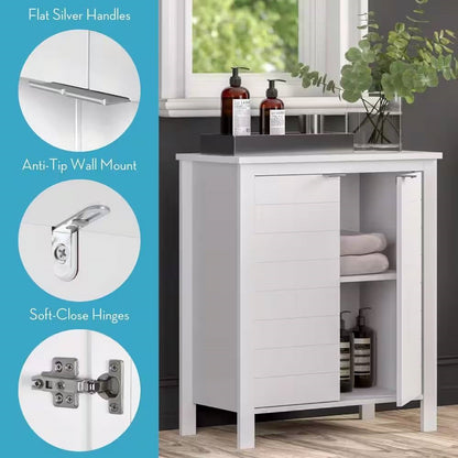 Bathroom Linen Cabinet with Storage Shelf in White Wood Finish-3