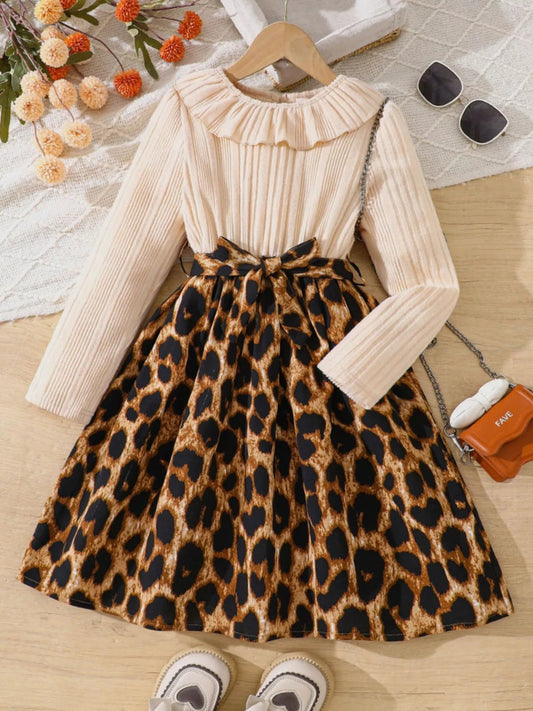 Children's Leopard Print Ruffle Collar Long Sleeve Dress - DicartluzeDicartluze68d8eac4 - 3b03 - 46c2 - 8010 - 8da5a1900e09 - Max - Origin