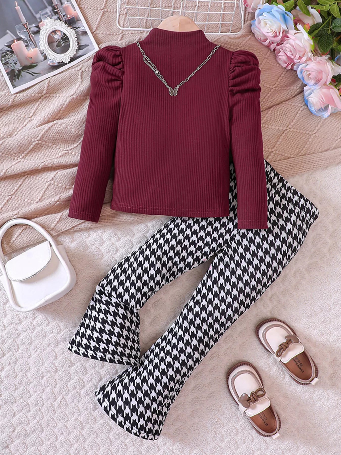 Children's Long Sleeve Top & Houndstooth Pants Set - DicartluzeDicartluzeda455d654b1445519cb13dcf34bd983a - Max - Origin
