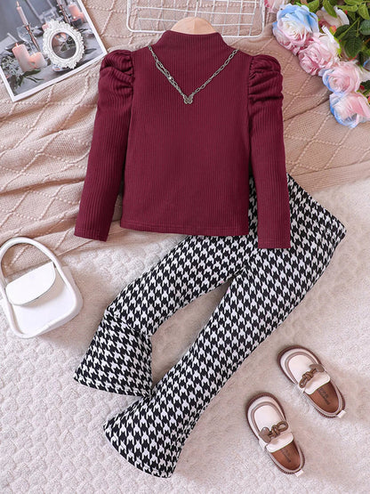 Children's Long Sleeve Top & Houndstooth Pants Set - DicartluzeDicartluzeda455d654b1445519cb13dcf34bd983a - Max - Origin