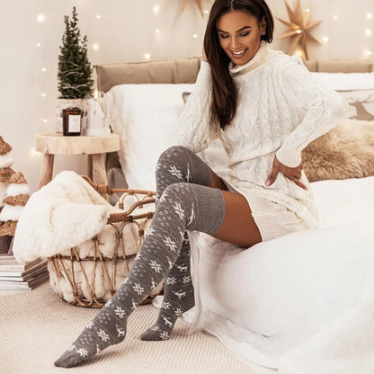 Christmas Element Bowknot Ribbed Trim Over Knee Stockings - DicartluzeDicartluzedb3932f4 - a437 - 4582 - 84c1 - 15b834374d84 - Max