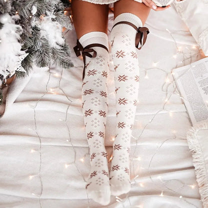 Christmas Element Bowknot Ribbed Trim Over Knee Stockings - DicartluzeDicartluze2bf5cf4f - 4510 - 4915 - a3c1 - dadf72f29368 - Max