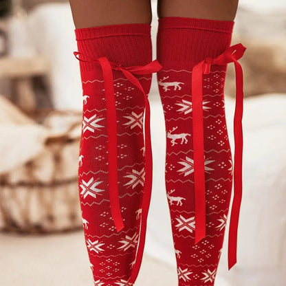 Christmas Element Bowknot Ribbed Trim Over Knee Stockings - DicartluzeDicartluze6d319969 - 80ad - 49b4 - bb37 - 6a95c0bcda17 - Max