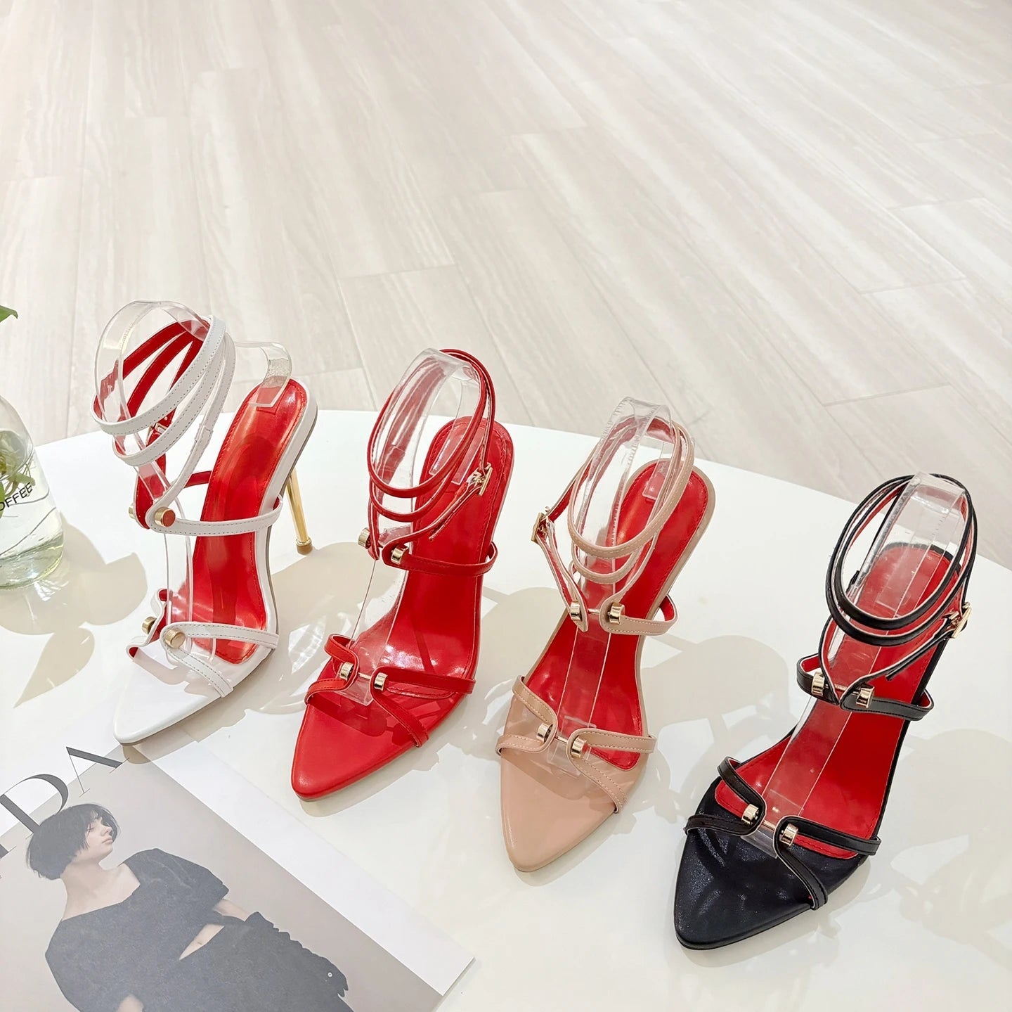 Custom Design Women High Heels Rivet Stud Ornament Gold Open Toe 11cm PU Thin Heel Shoes Ladies Heeled Sandals - DicartluzeDicartluzeCustom Design Women High Heels Rivet Stud Ornament Gold Open Toe 11cm PU Thin Heel Shoes Ladies Heeled Sandals