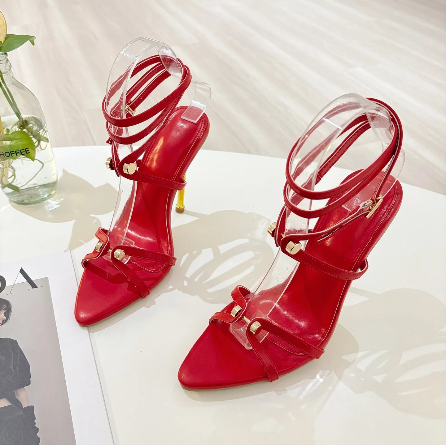 Custom Design Women High Heels Rivet Stud Ornament Gold Open Toe 11cm PU Thin Heel Shoes Ladies Heeled Sandals - DicartluzeDicartluzeCustom Design Women High Heels Rivet Stud Ornament Gold Open Toe 11cm PU Thin Heel Shoes Ladies Heeled Sandals