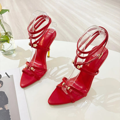 Custom Design Women High Heels Rivet Stud Ornament Gold Open Toe 11cm PU Thin Heel Shoes Ladies Heeled Sandals - DicartluzeDicartluzeCustom Design Women High Heels Rivet Stud Ornament Gold Open Toe 11cm PU Thin Heel Shoes Ladies Heeled Sandals